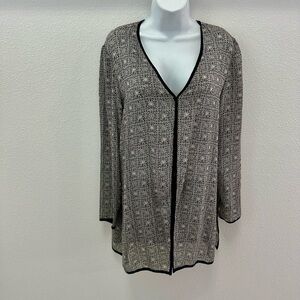 Dana Buchman Silk Geometric Black and White Cardigan